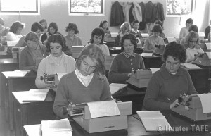 Hunter TAFE Historical Collection : Secretarial students in class in Riddell Building (P Block), c1964