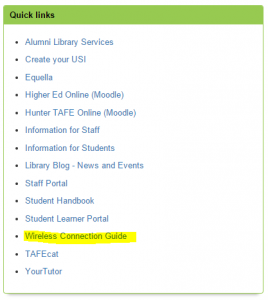 Wireless Connection Guide link on library website